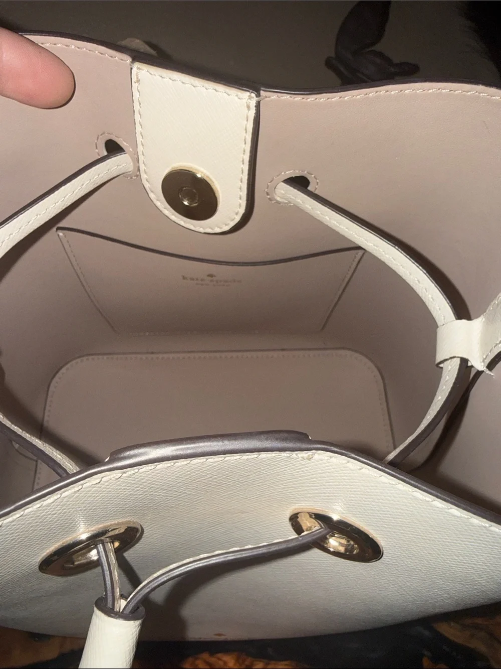 kate spade Cream Leather Drawstring Shoulder Bag